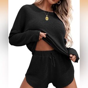 Black Waffle Lounge Pajama Set